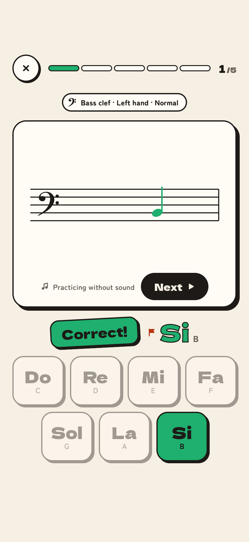 Correct answer screen with a sticker and confetti